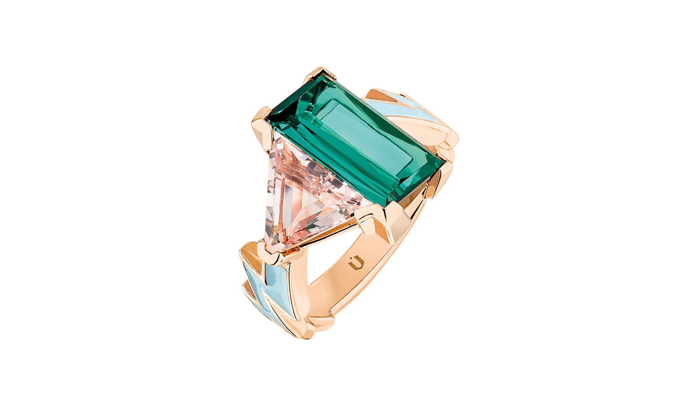  NUUN Jewels 'El Hada' ring in tourmaline, morganites and enamel
