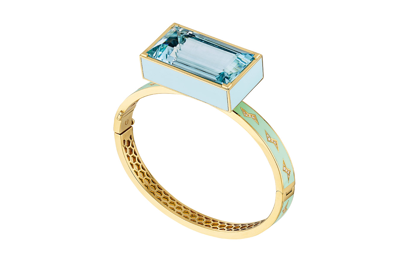  NUUN Jewels 'El Hada' bangle in aquamarine, diamonds and enamel