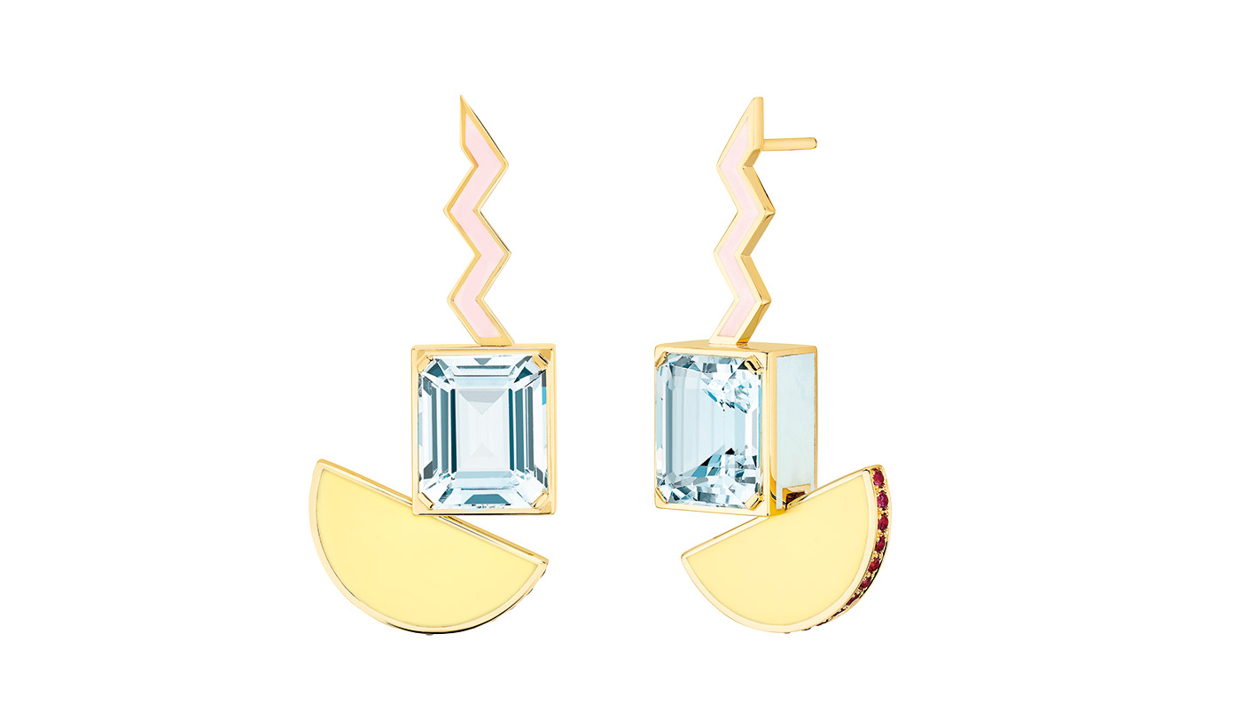  NUUN Jewels 'El Hada' earrings in aquamarine, tourmaline and enamel