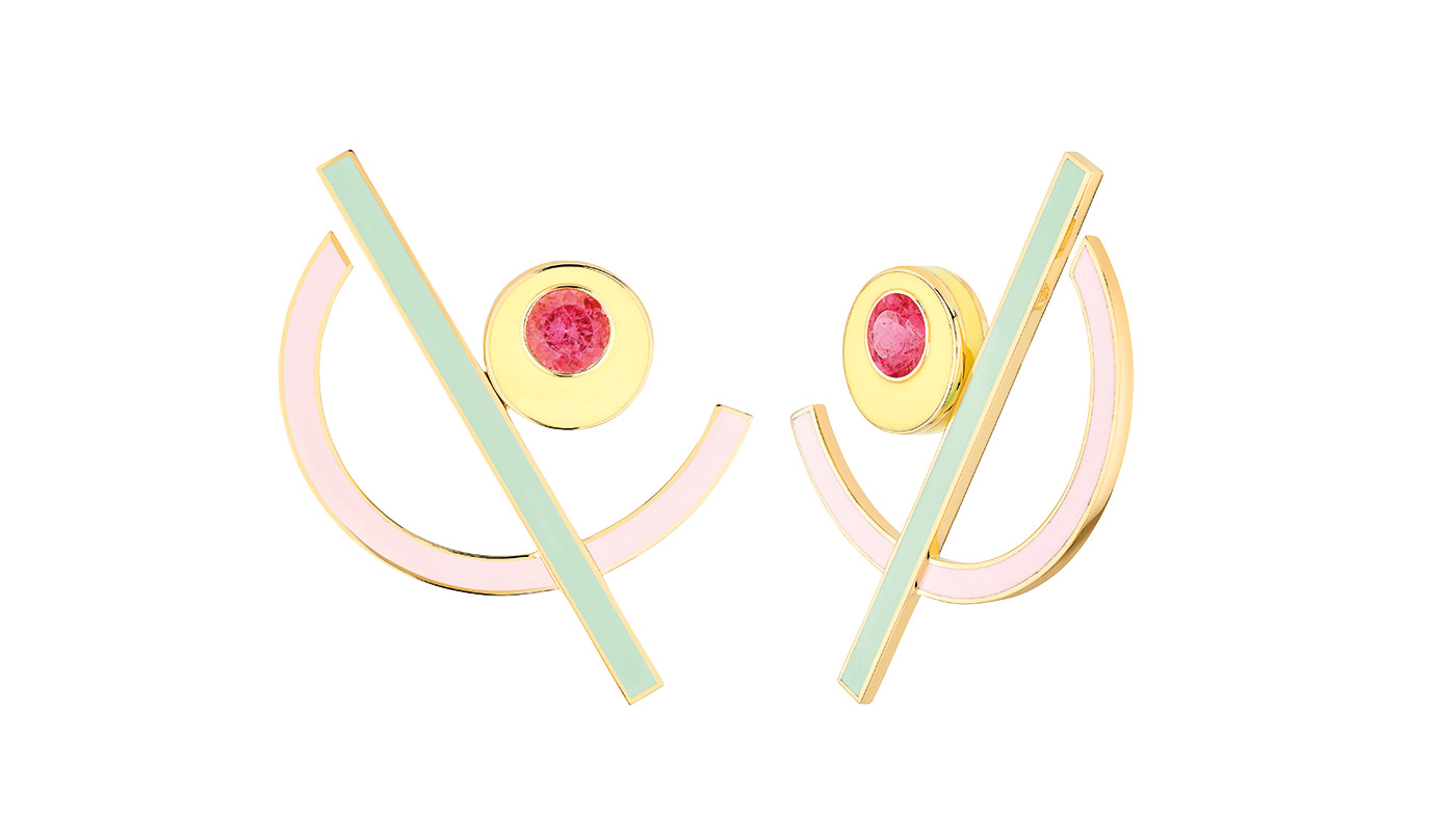  NUUN Jewels 'El Hada' earrings in pink tourmaline and enamel