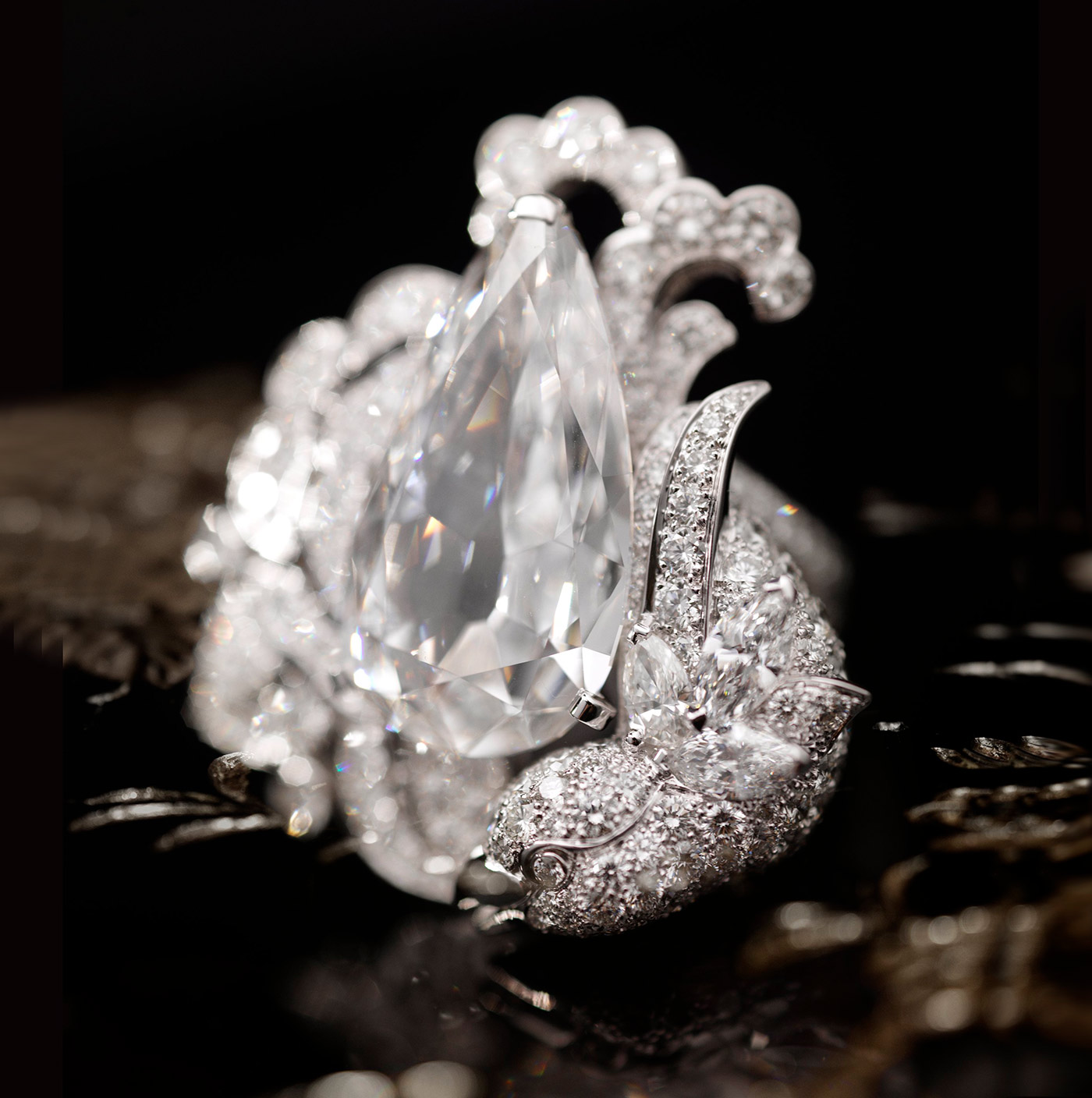 Chanel ‘Precieux Envol’ ring from the ‘Coromandes’ collection with central pear shaped old cut diamond, accenting diamonds and white gold