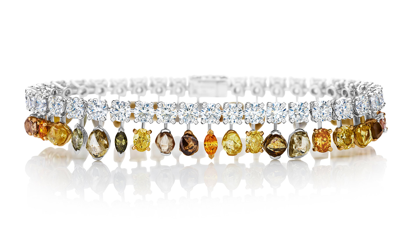  De Beers 'Vulcan' bracelet with rough and cut diamonds in a variety of natural colours 