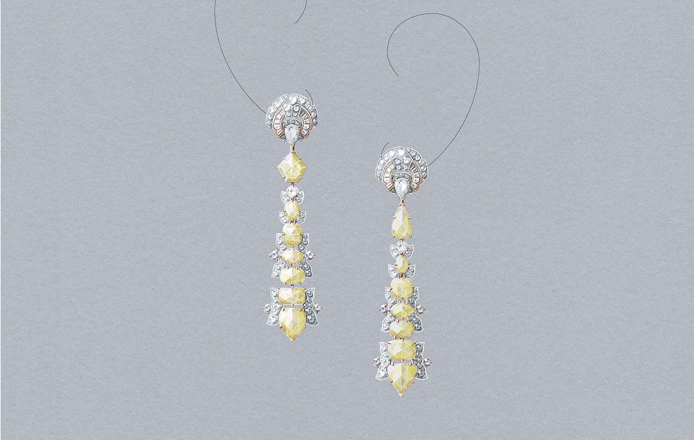  Van Cleef & Arpels 'Victoire' earrings from the 'Quatre contes de Grimm' collection in rose cut fancy yellow diamonds