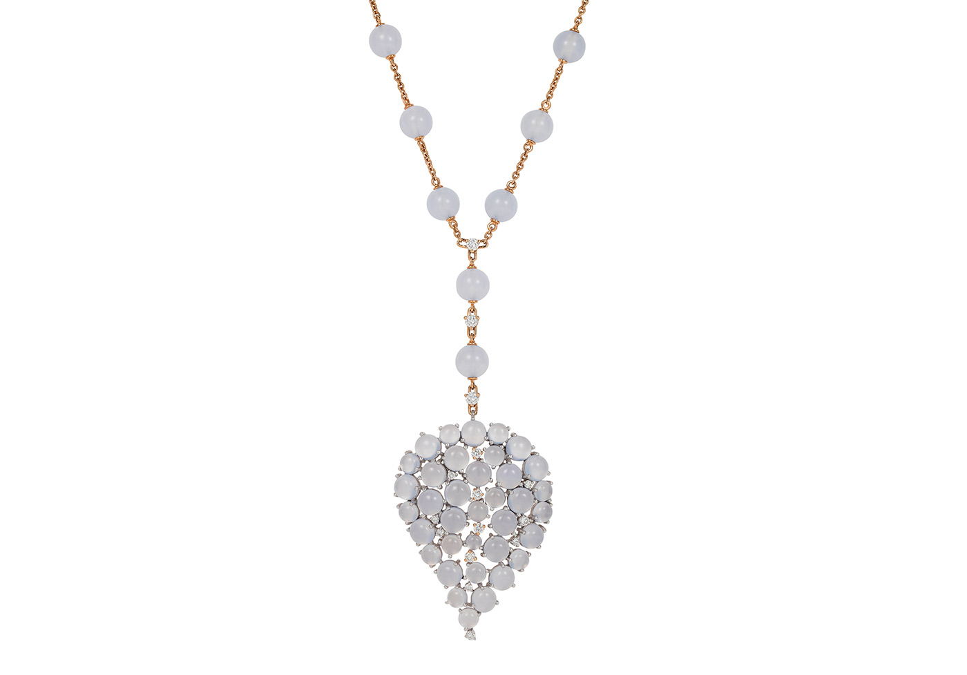 Nadine Aysoy  'Grandes Feuilles’ pendant necklace in cabochon chalcedony and diamonds