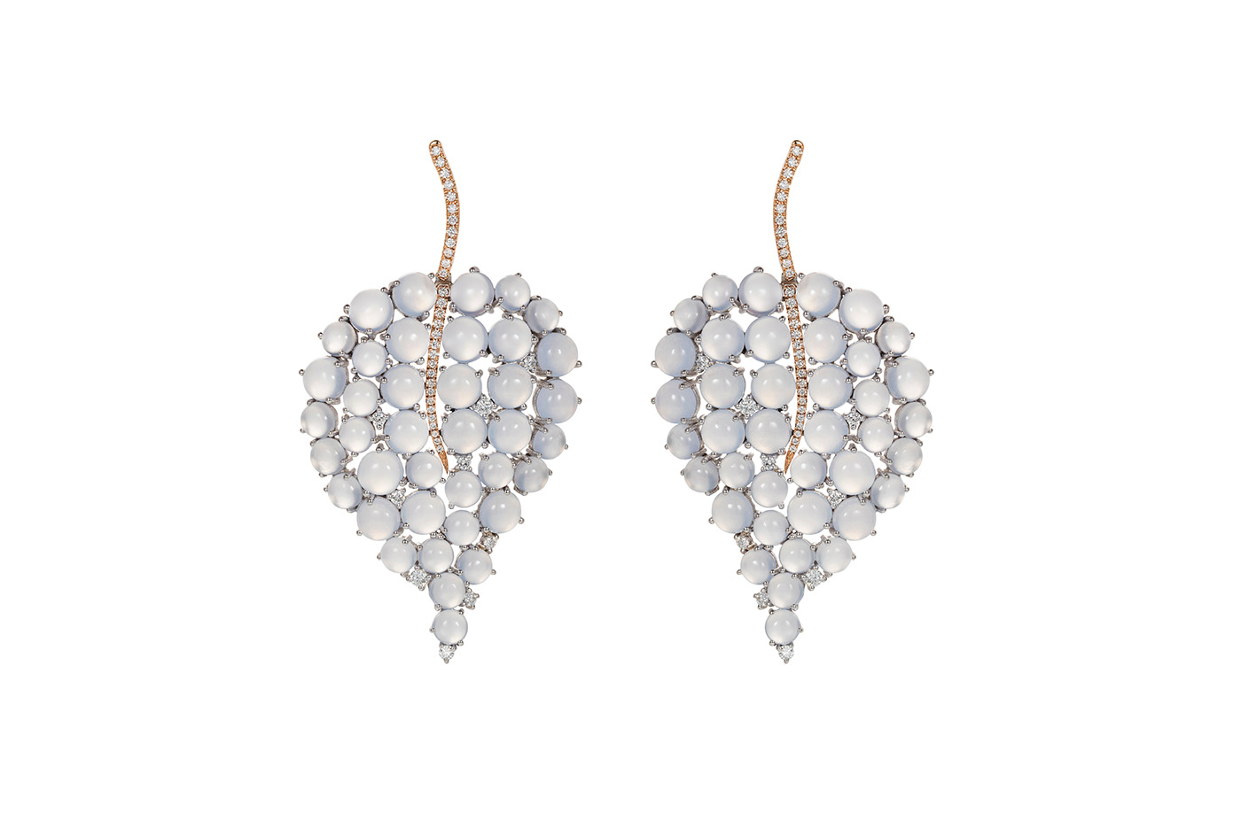  Nadine Aysoy  'Grandes Feuilles’ earrings in cabochon chalcedony and diamonds