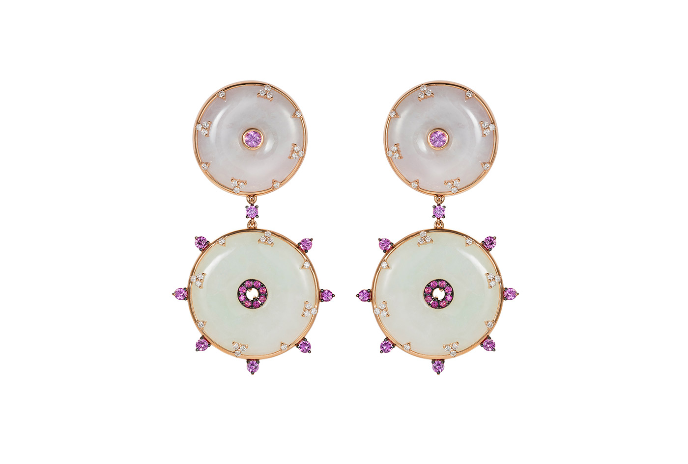 Nadine Aysoy 'Celeste' drop earrings in jadeite, sapphires and diamonds 