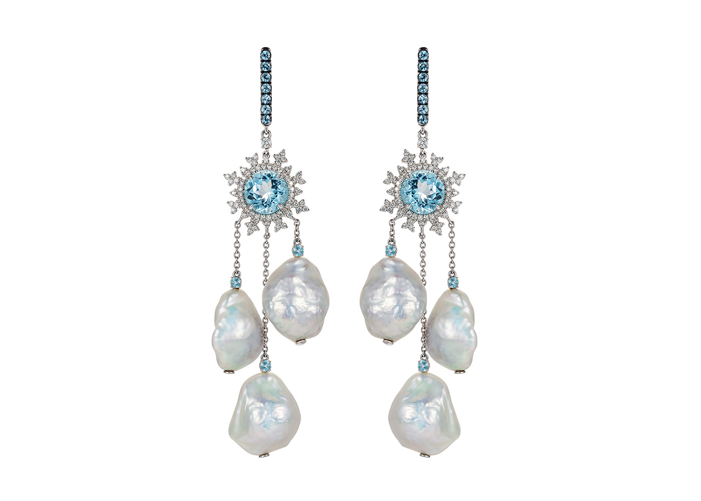  Nadine Aysoy 'Tsarina' drop earrings in blue topaz, diamonds and baroque pearls