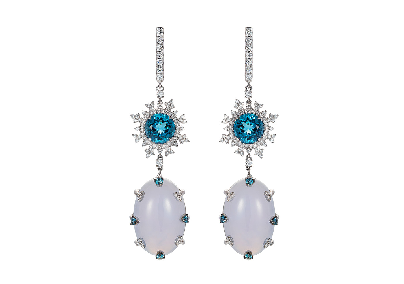  Nadine Aysoy 'Tsarina' drop earrings in chalcedony, London Blue topaz and diamonds