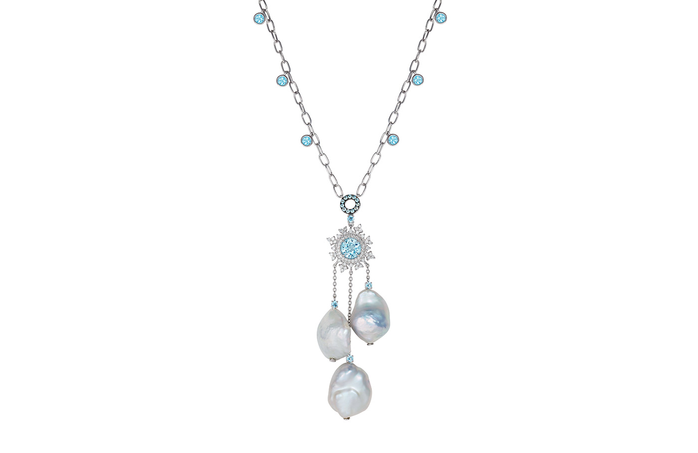 Nadine Aysoy 'Tsarina' pendant necklace in blue topaz, diamonds and baroque pearls