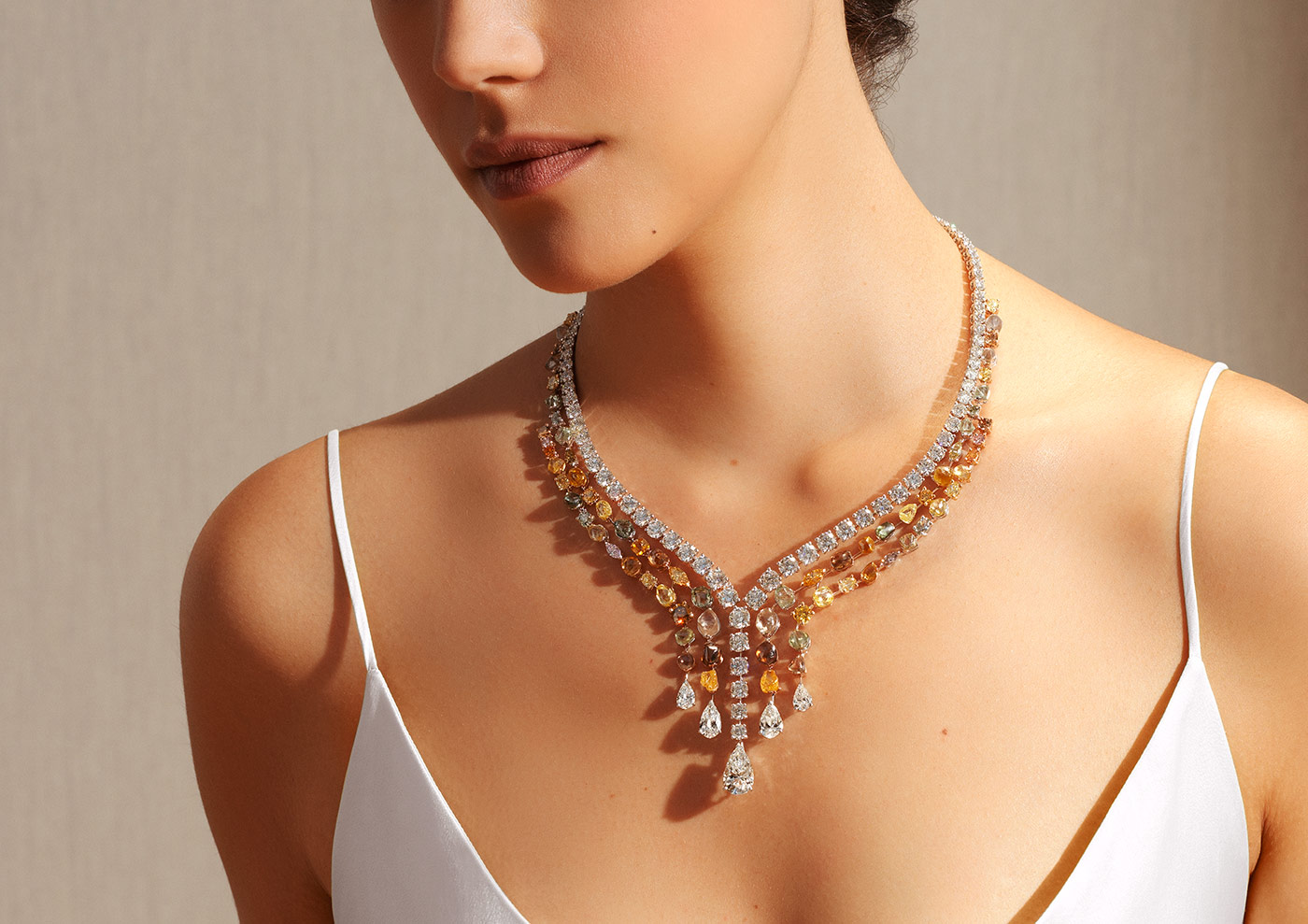 De Beers 'Vulcan' transformable necklace with a variety of rough and cut natural coloured diamonds 