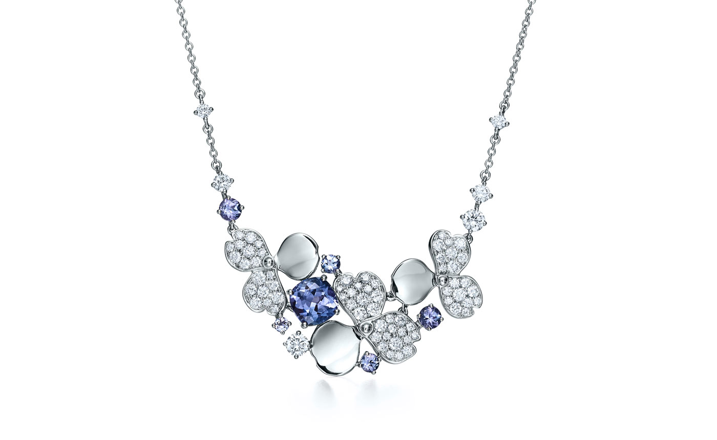  Tiffany & Co. 'Paper Flowers' collection 'Cluster' necklace in diamonds, tanzanite and platinum