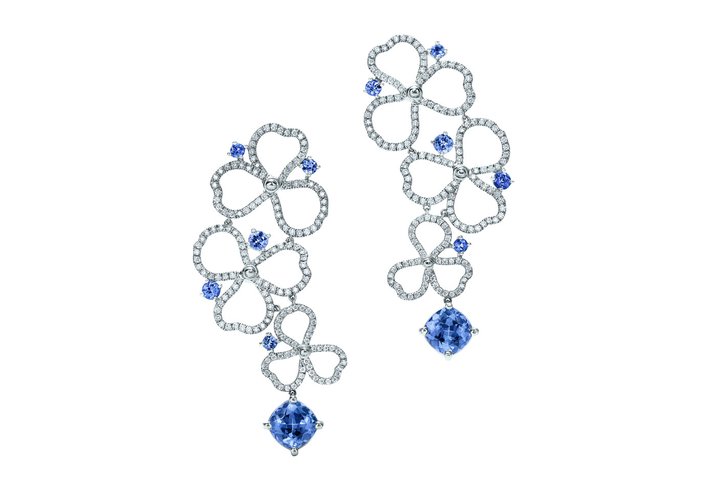  Tiffany & Co. 'Paper Flowers' collection 'Open Drop' earrings in diamonds, tanzanite and platinum
