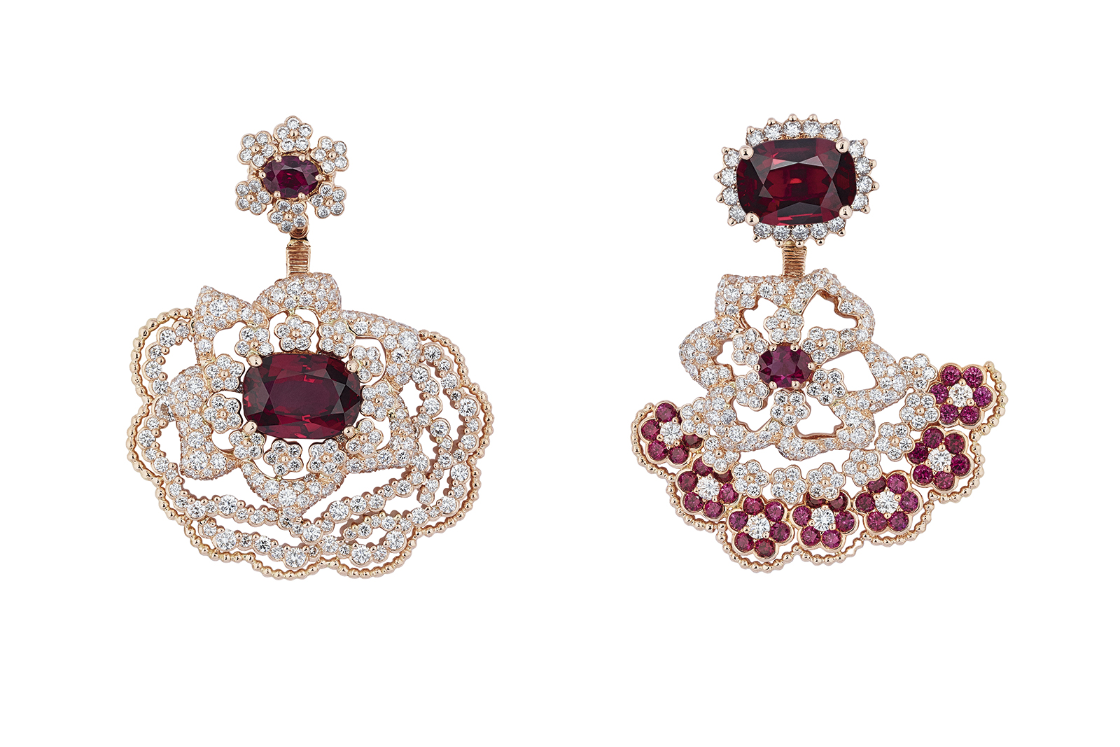  Dior ‘Dentelle Satin Rubis’ earrings in pink gold, diamonds and rubies