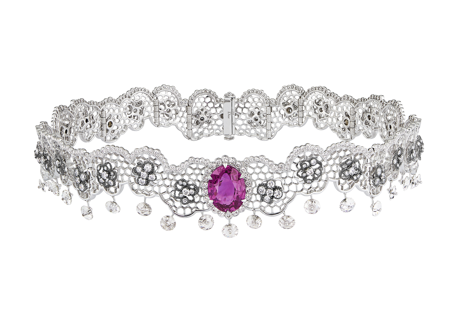Dior ‘Dentelle Guipure Saphir Rose’ necklace in white gold and diamonds 