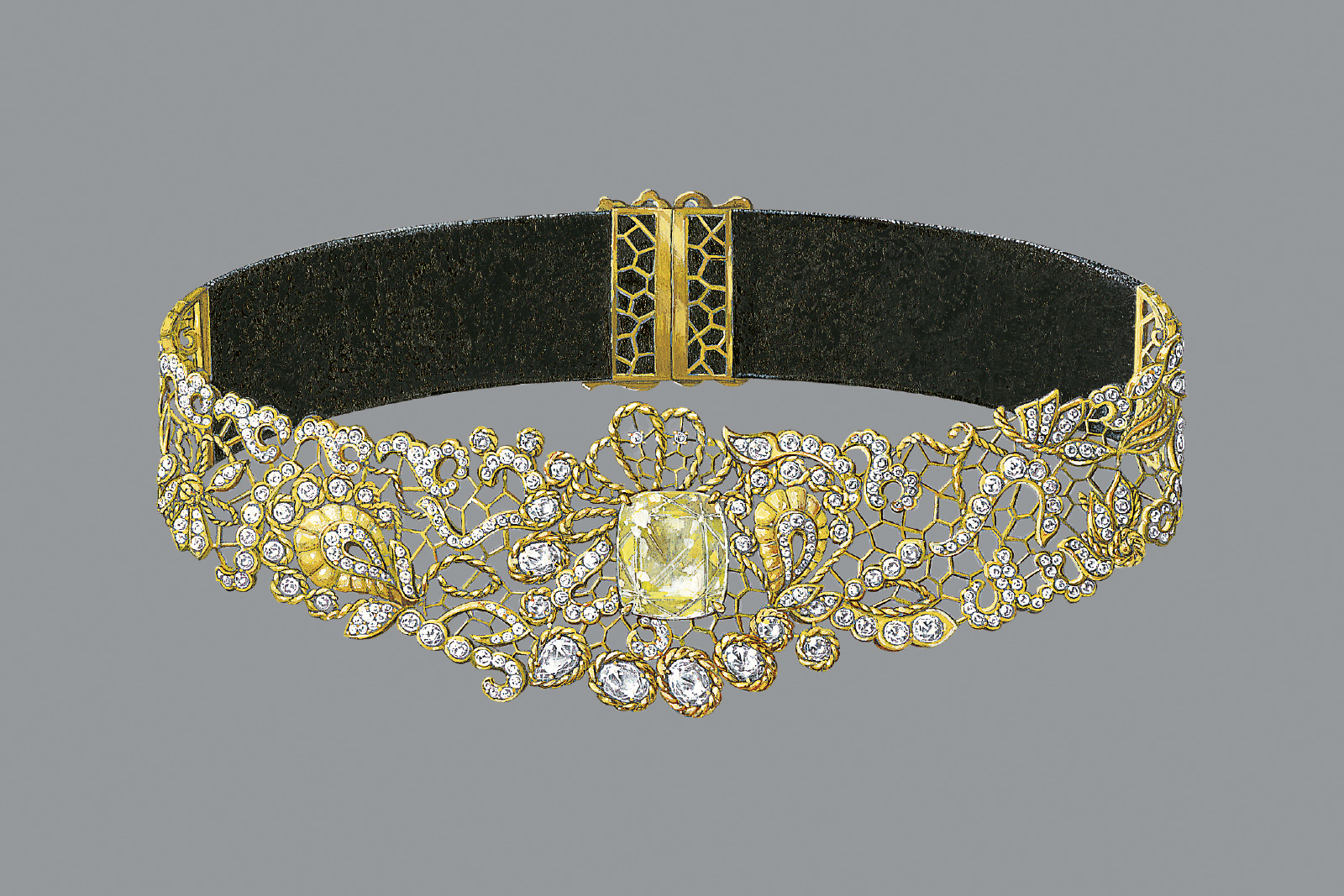 Колье Dior ‘Dentelle Guipure Diamant Jaune’ из желтого и розового золота с бесцветными и желтыми бриллиантами