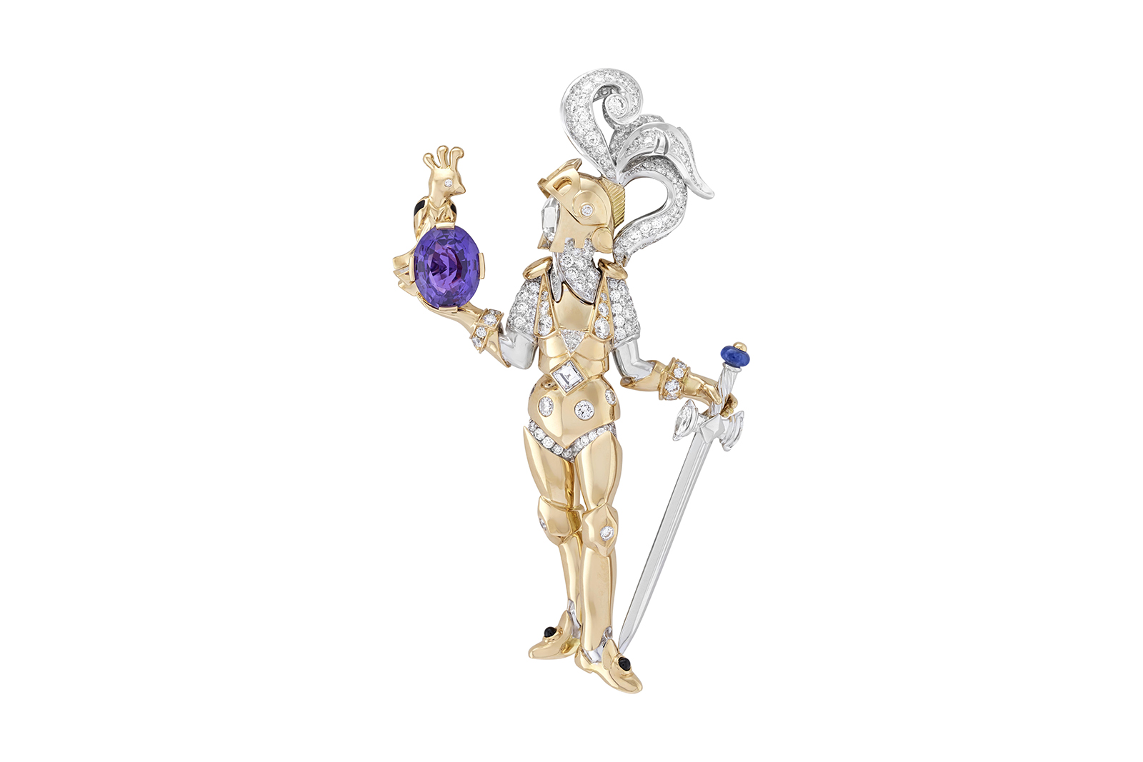  Van Cleef & Arpels ‘Le Prince et L’oiseau’ clip from ‘The Golden Bird’ line with 3.18ct Madagascar purple sapphire, diamonds and yellow gold