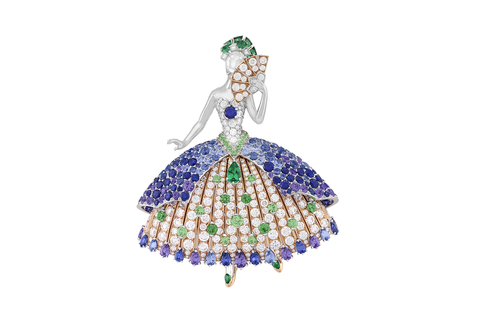  Van Cleef & Arpels ‘Princesse Héméra’ clip from the ‘Twelve Dancing Princesses’ line with sapphires, tsavorite garnets, emeralds and diamonds 