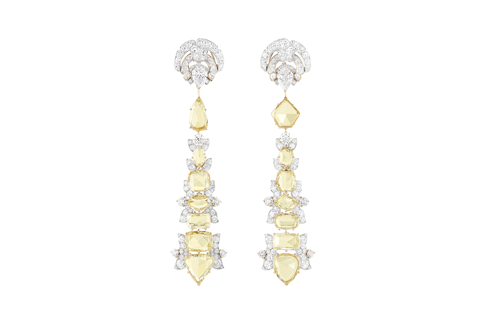  Van Cleef & Arpels ‘Victoire’ earrings with detachable pendants from ‘The Town Musicians of Bremen’ with 18.18ct rose cut yellow diamonds and colourless diamonds