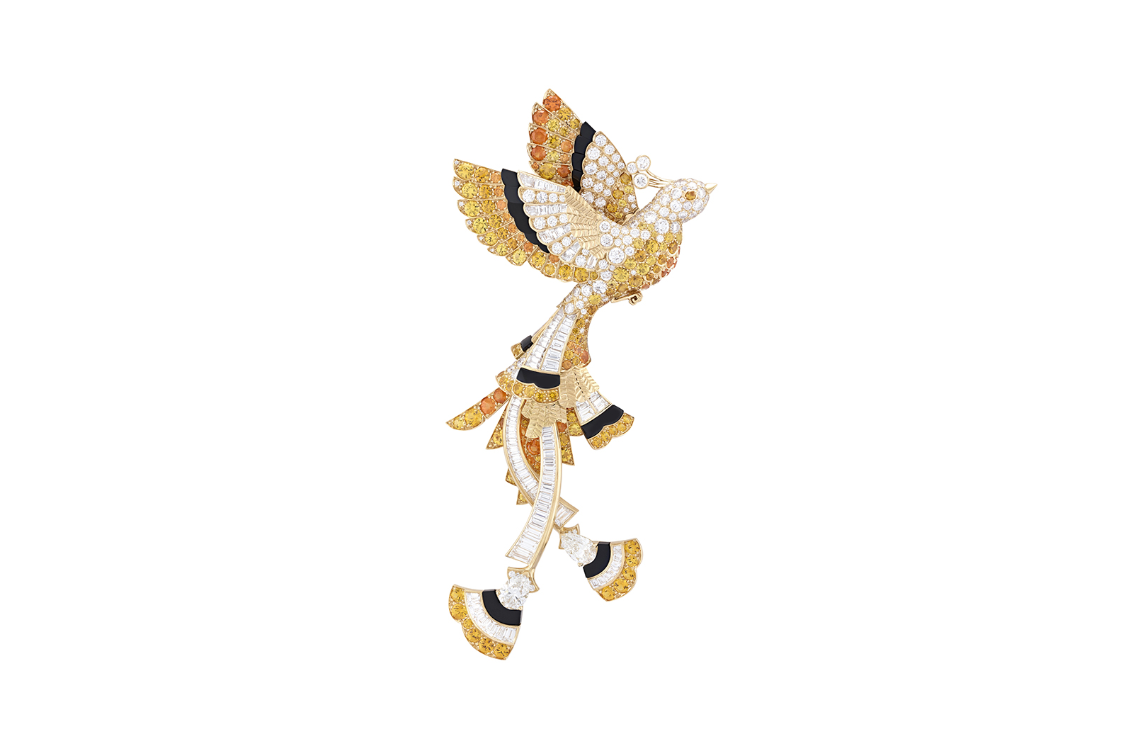  Van Cleef & Arpels ‘Oiseau d’Or’ clip from ‘The Golden Bird’ in yellow sapphires, spessarite garnets, onyx and diamonds