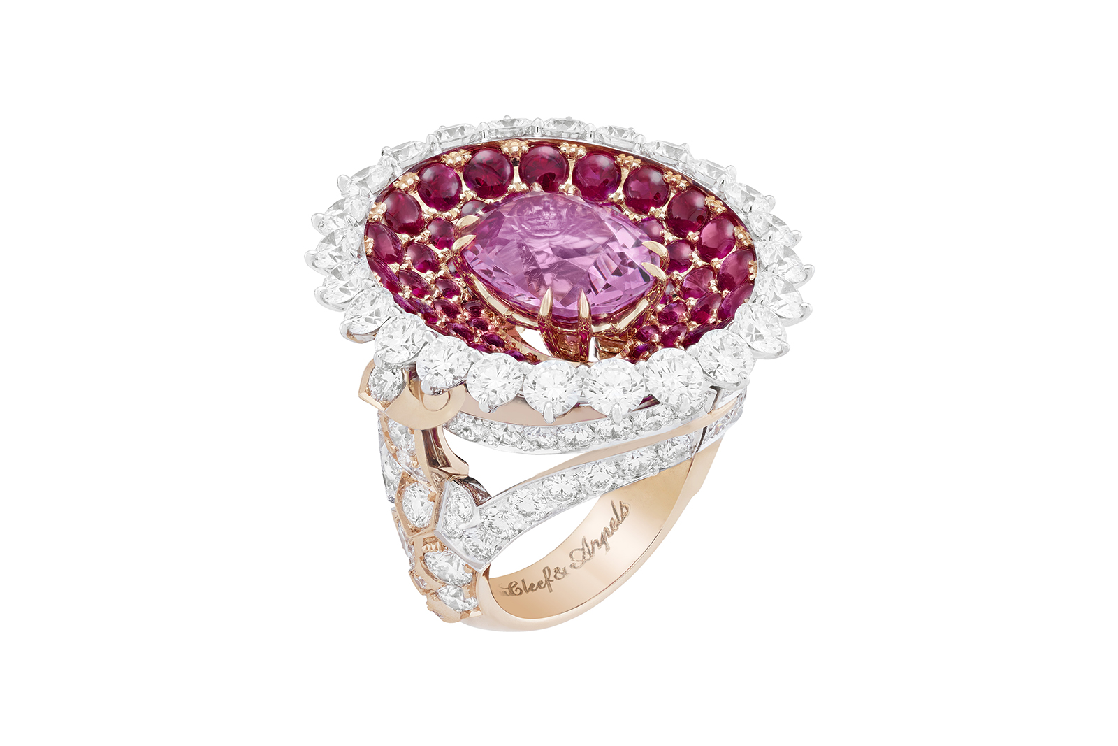  Van Cleef & Arpels ‘Calice de Spinelle’ ring from the ‘Twelve Dancing Princesses’ line with a 6.25ct oval cut pink spinel, rubies and diamonds