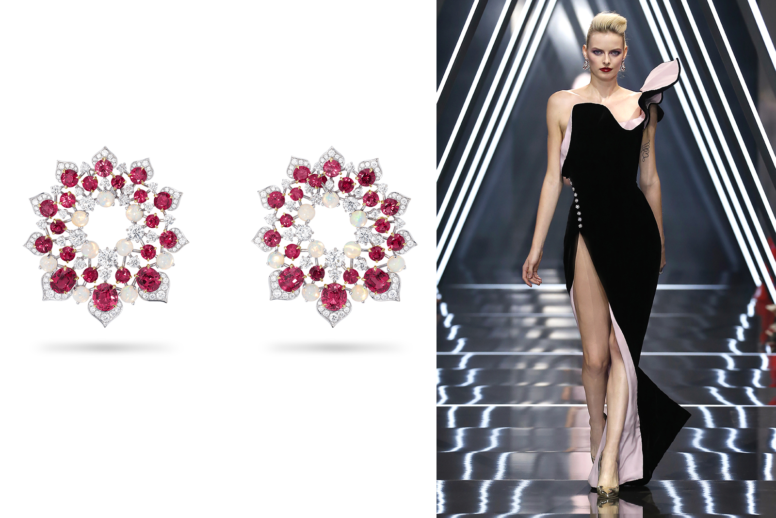  David Morris ‘Creole’ earrings with 19.64ct red spinels, opals and colourless diamonds