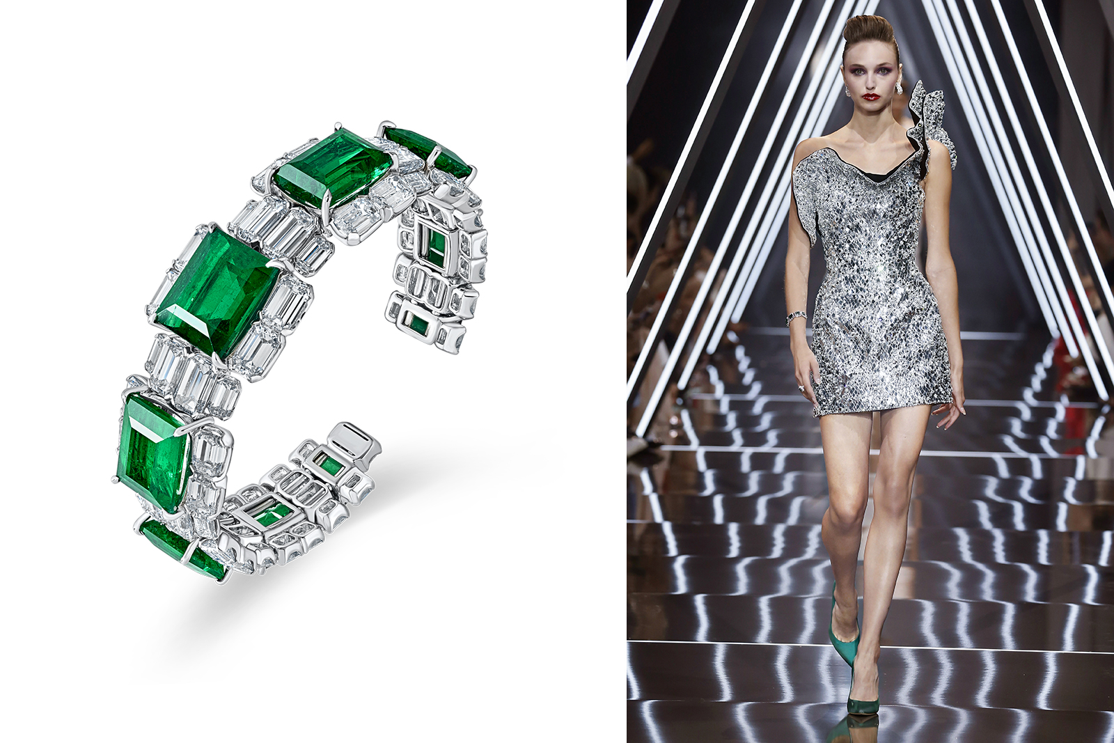  David Morris bangle with 42.34ct Colombian emerald cut emerald and colourless diamonds