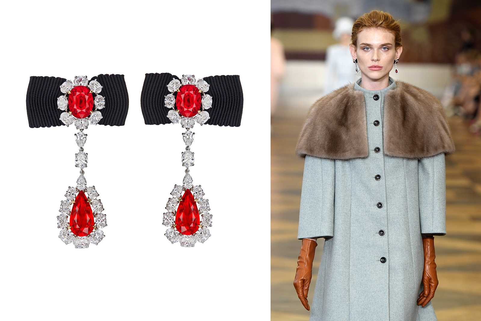  Faidee earrings with pigeon blood Burmese ruby and diamond bow fastening