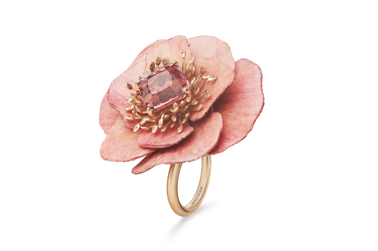 Boucheron ‘Eternal Flowers’ line ‘Pivoine Coral Charm’ ring with 8.18 carat imperial topaz in red gold