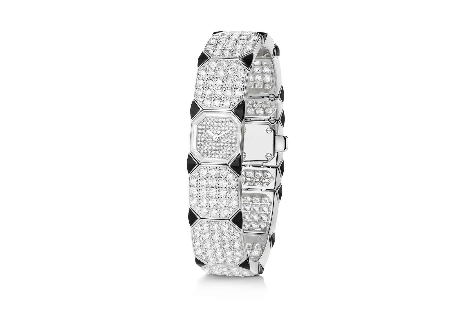  Boucheron 'Damier Cabochon' watch pavéd with diamonds and onyx on white gold