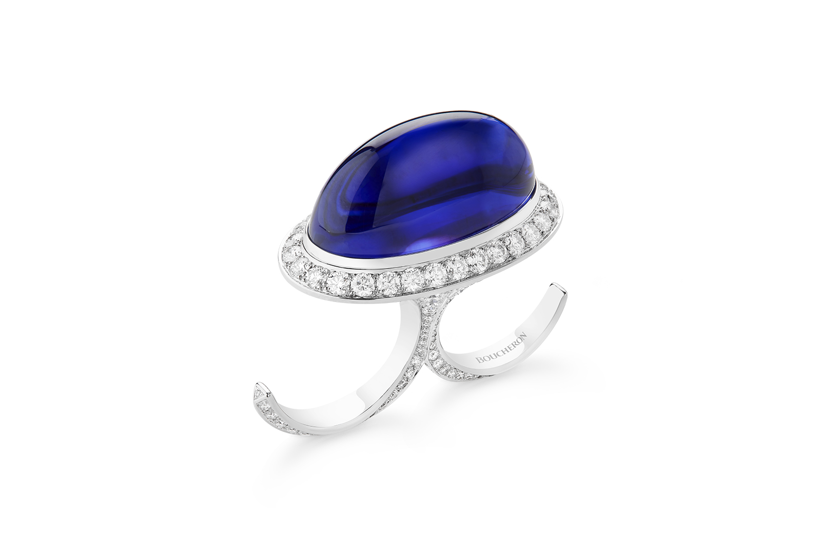  Boucheron 'Dôme' ring set with 43.95 ct cabochon tanzanite, pavéd with diamonds on white gold