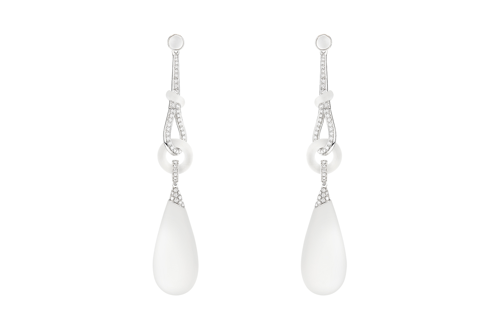  Boucheron 'Pluie' pendant earrings set with rock crystal, pavéd with diamonds on white gold