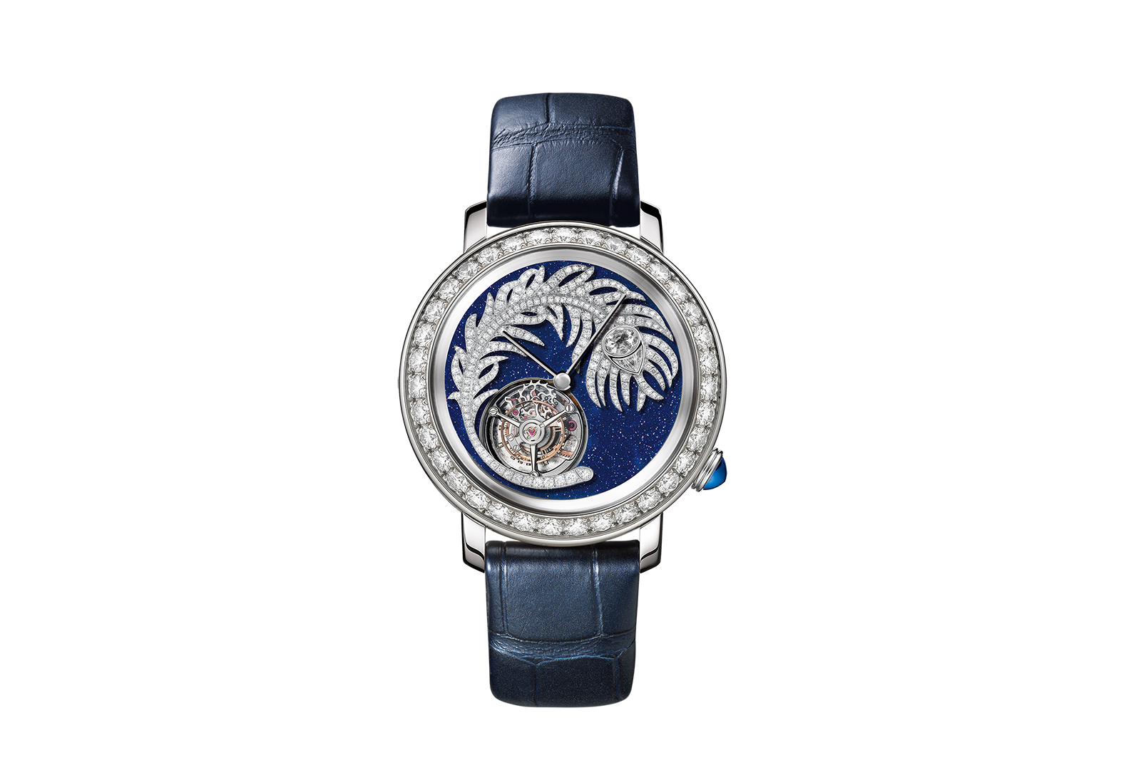  Boucheron 'Plume de Paon Epure' Tourbillon watch set with diamonds and aventurine glass on white gold