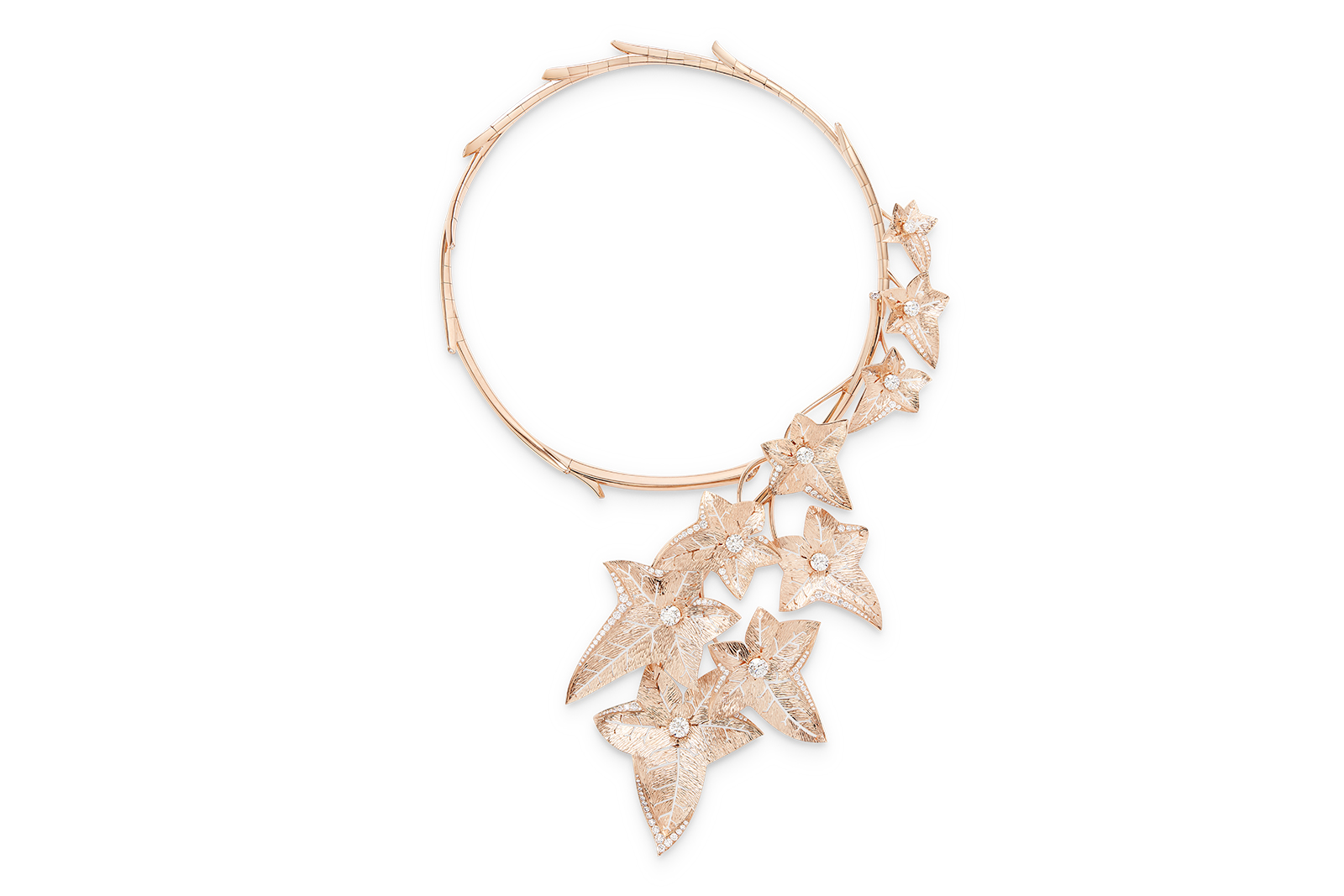  Boucheron 'Lierre de Paris' necklace pavéd with diamonds on pink gold