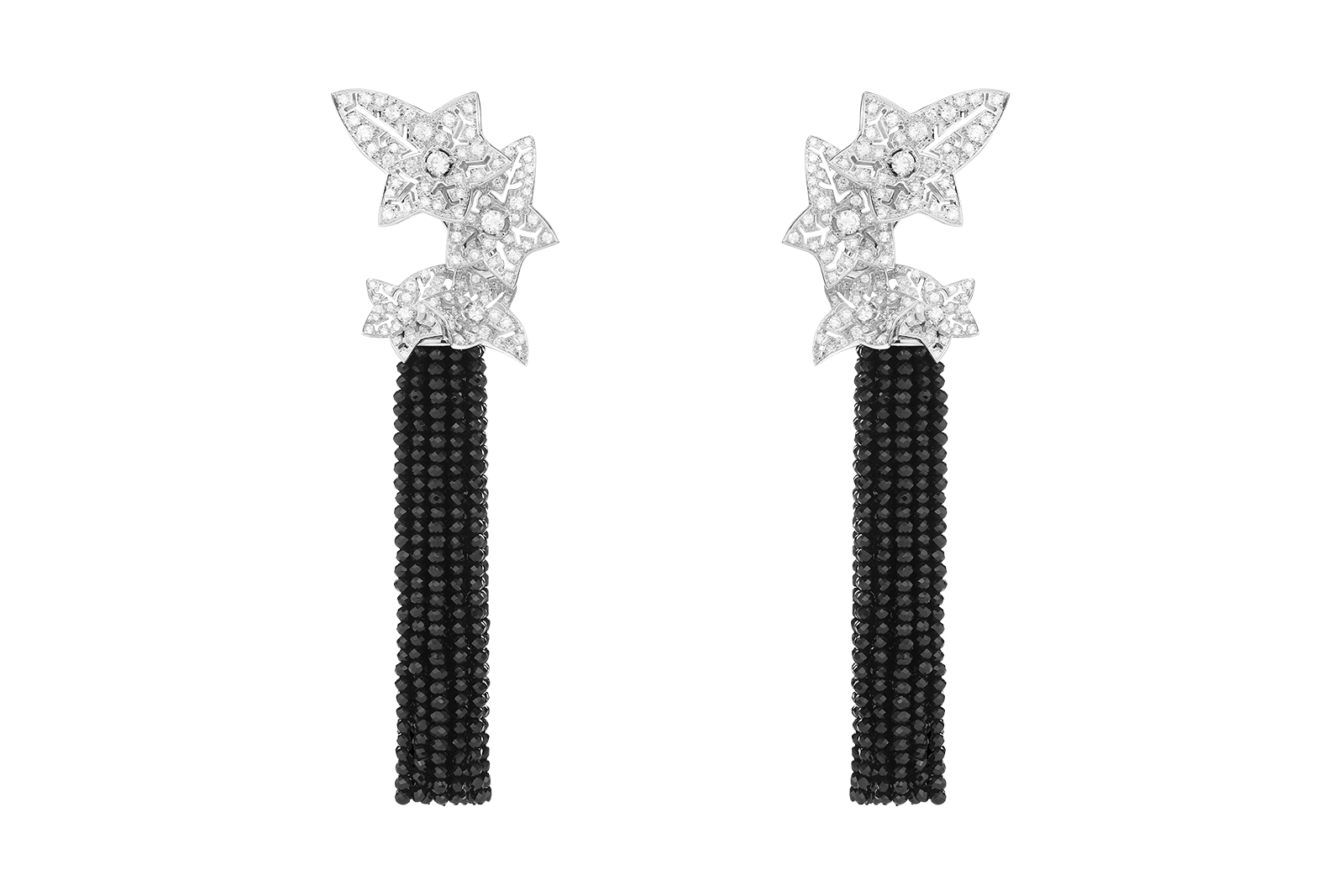  Boucheron 'Lierre de Paris' earrings set with black spinels, pavéd with diamonds on white gold