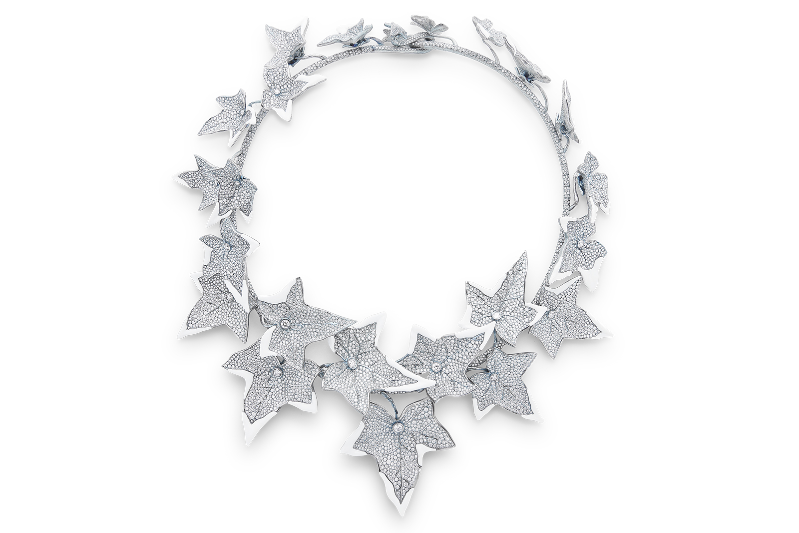 Boucheron ‘Lierre Givre’ necklace with micro-pavé diamonds in white gold
