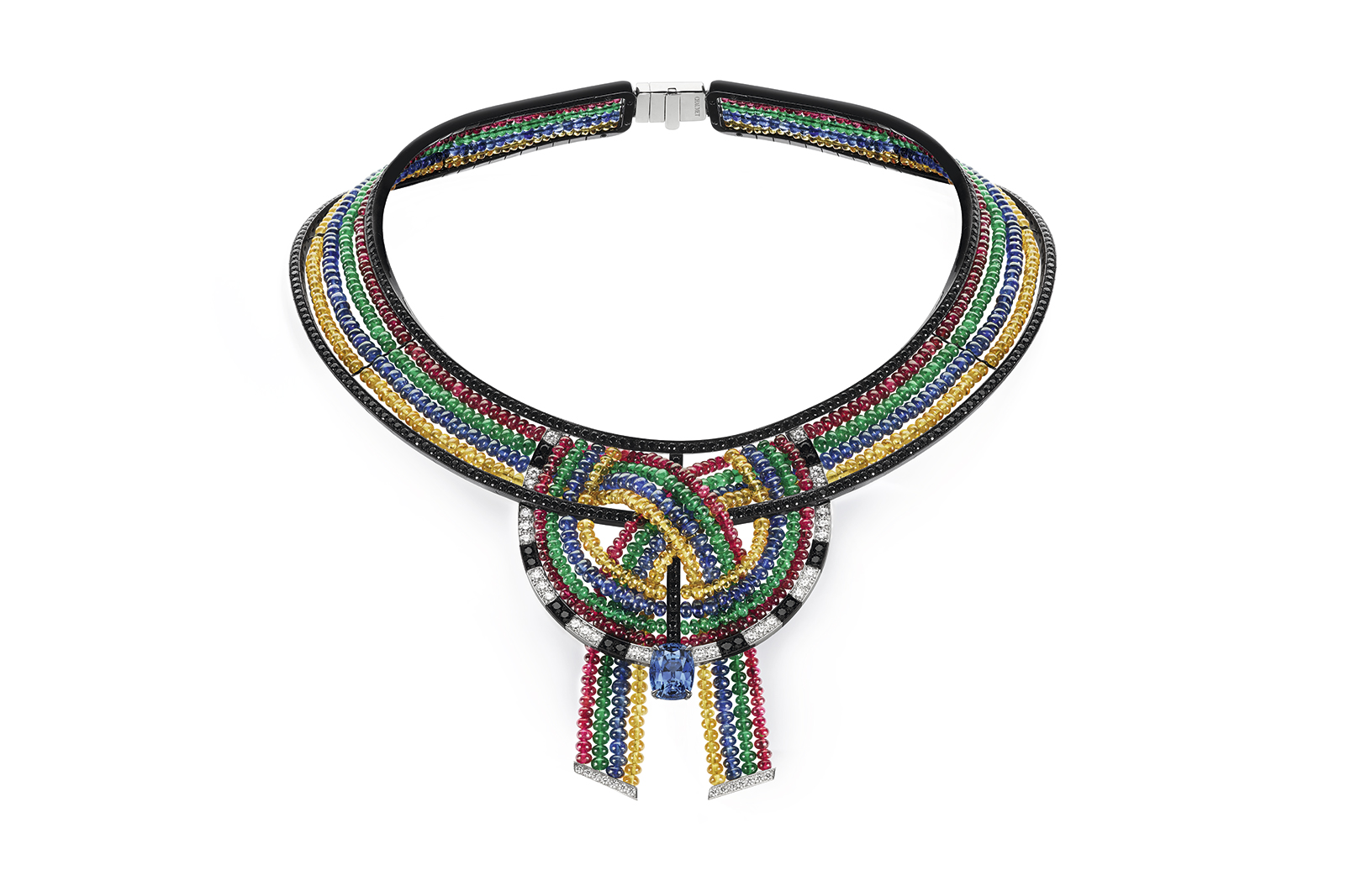  Chaumet ‘Ronde de Pierres’ necklace from the ‘Trésors d’Afrique’ collection in red and black spinels, emeralds, sapphires, mandarin garnets and diamonds on black rhodium plated gold
