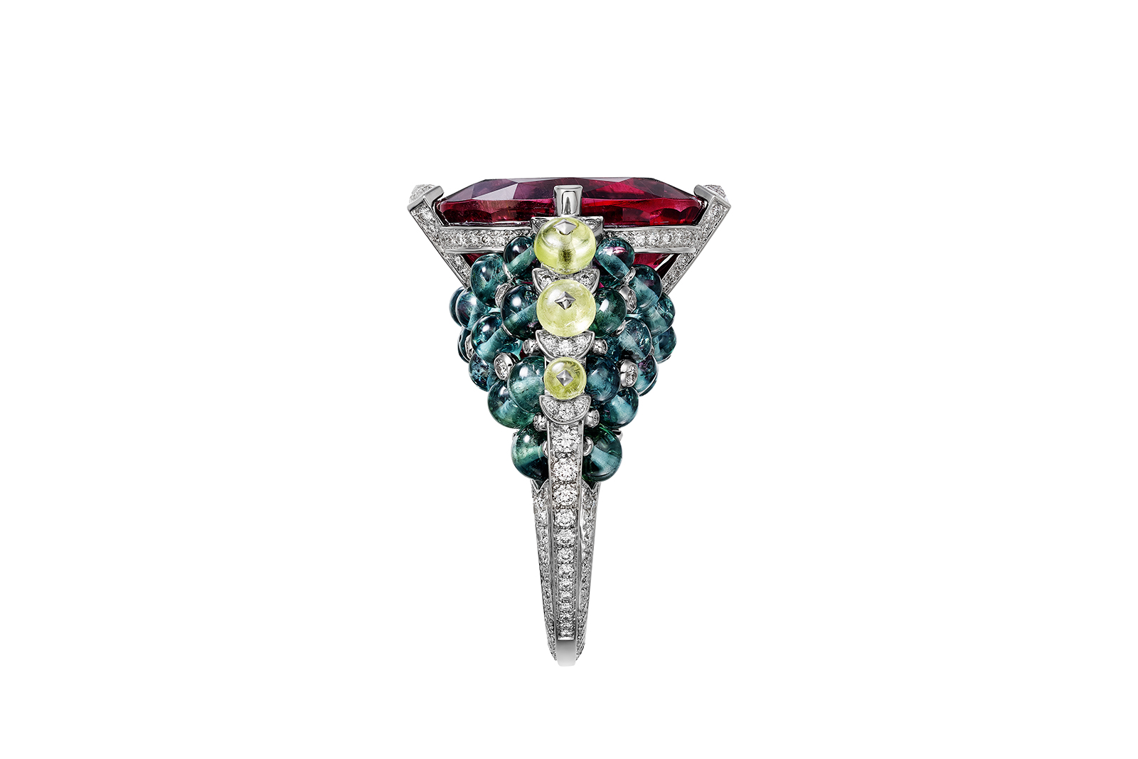  Cartier 'Holika' ring from the 'Coloratura' collection in 15.05ct cushion cut rubellite, accented with tourmaline and chrysoberyl and diamonds