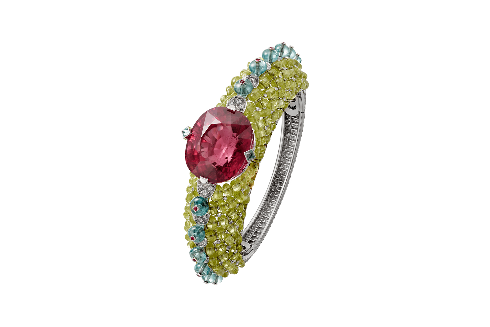  Cartier 'Holika' bracelet from the 'Coloratura' collection in 30ct cushion cut rubellite, accented with tourmaline and chrysoberyl and diamonds 