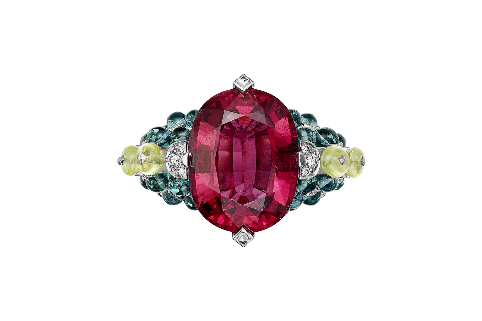  Cartier 'Holika' ring from the 'Coloratura' collection in 15.05ct cushion cut rubellite, accented with tourmaline and chrysoberyl and diamonds 