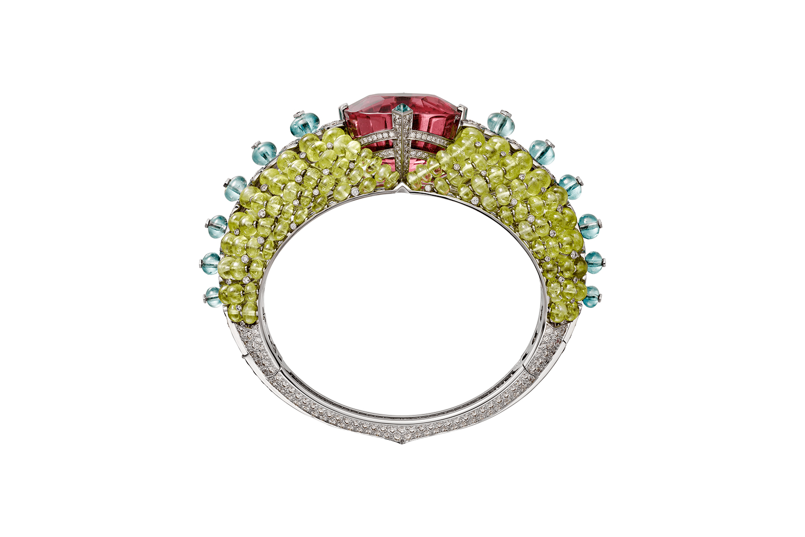  Cartier 'Holika' bracelet from the 'Coloratura' collection in 30ct cushion cut rubellite, accented with tourmaline and chrysoberyl and diamonds 