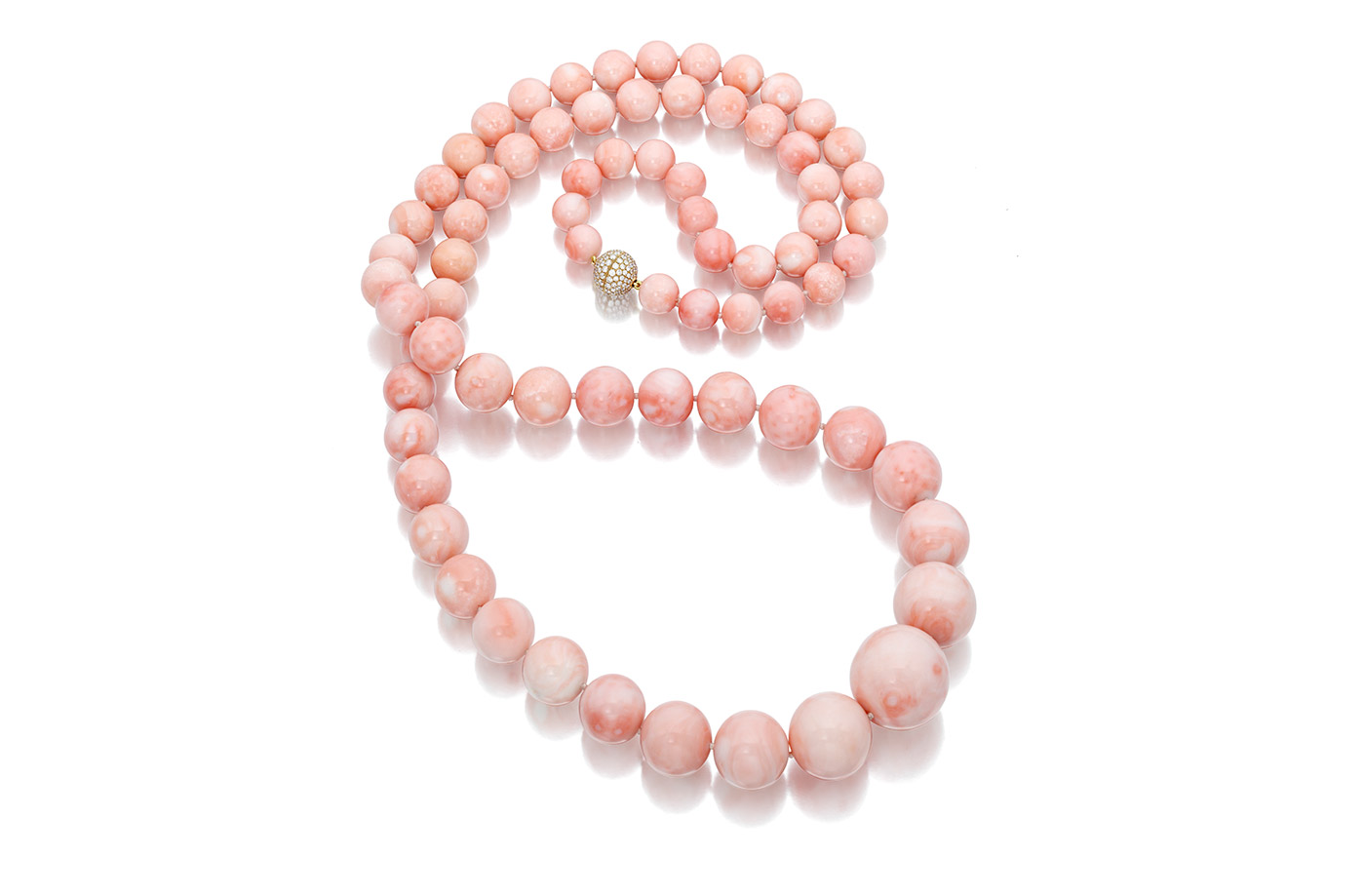 Assael 42 inch necklace with Angel Skin coral and diamonds 