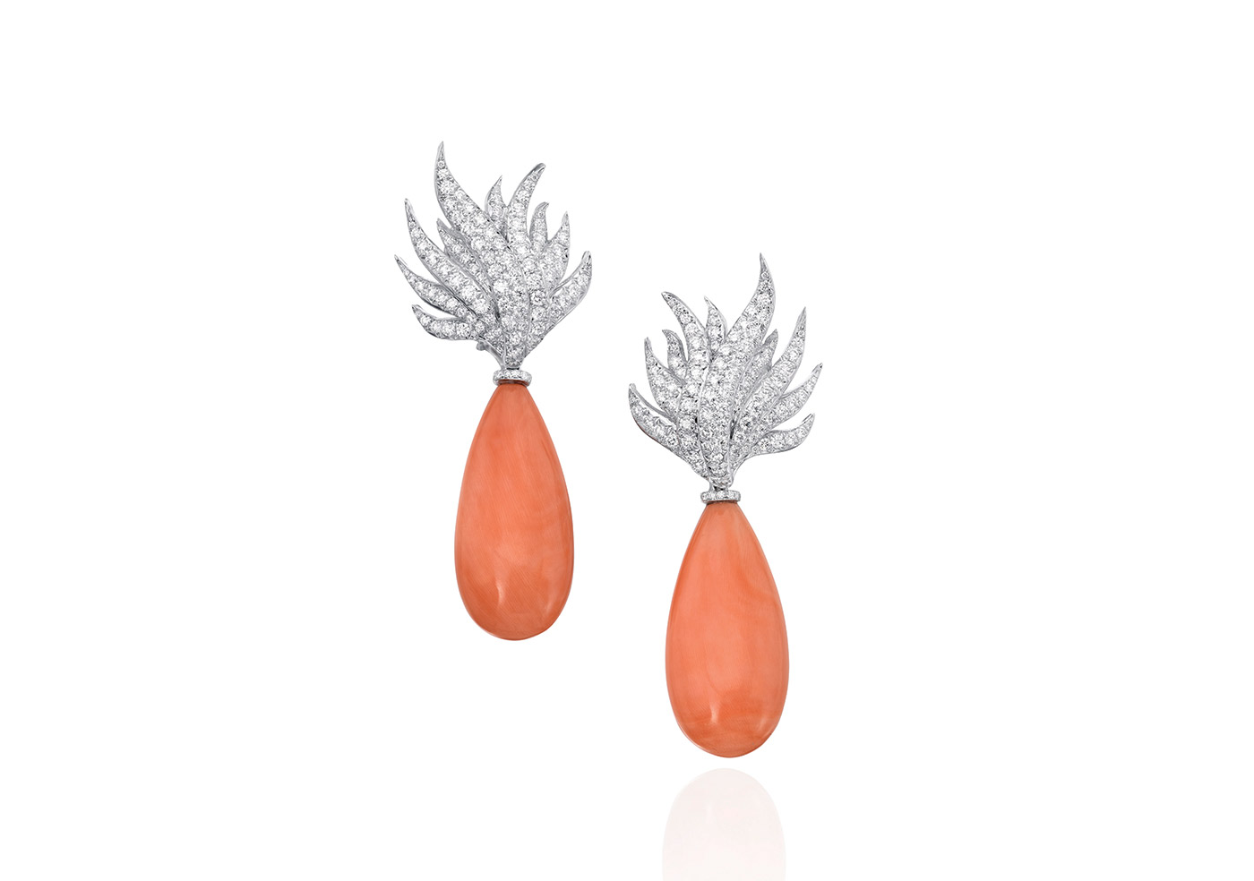  Assael 'Flame' drop earrings with Angel Skin coral and diamonds 