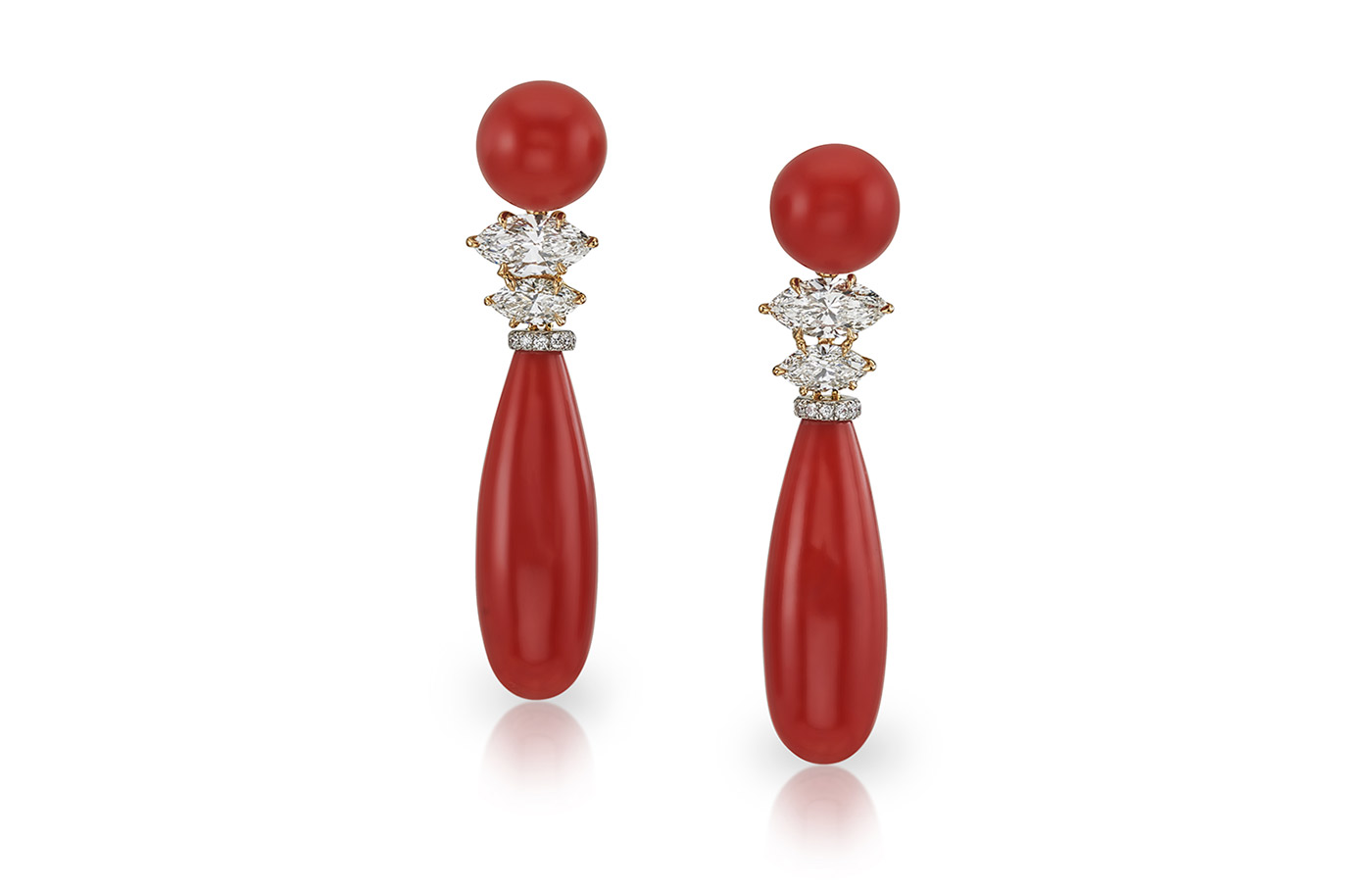  Assael 'Pagoda' drop earrings with Sardinian coral and diamonds