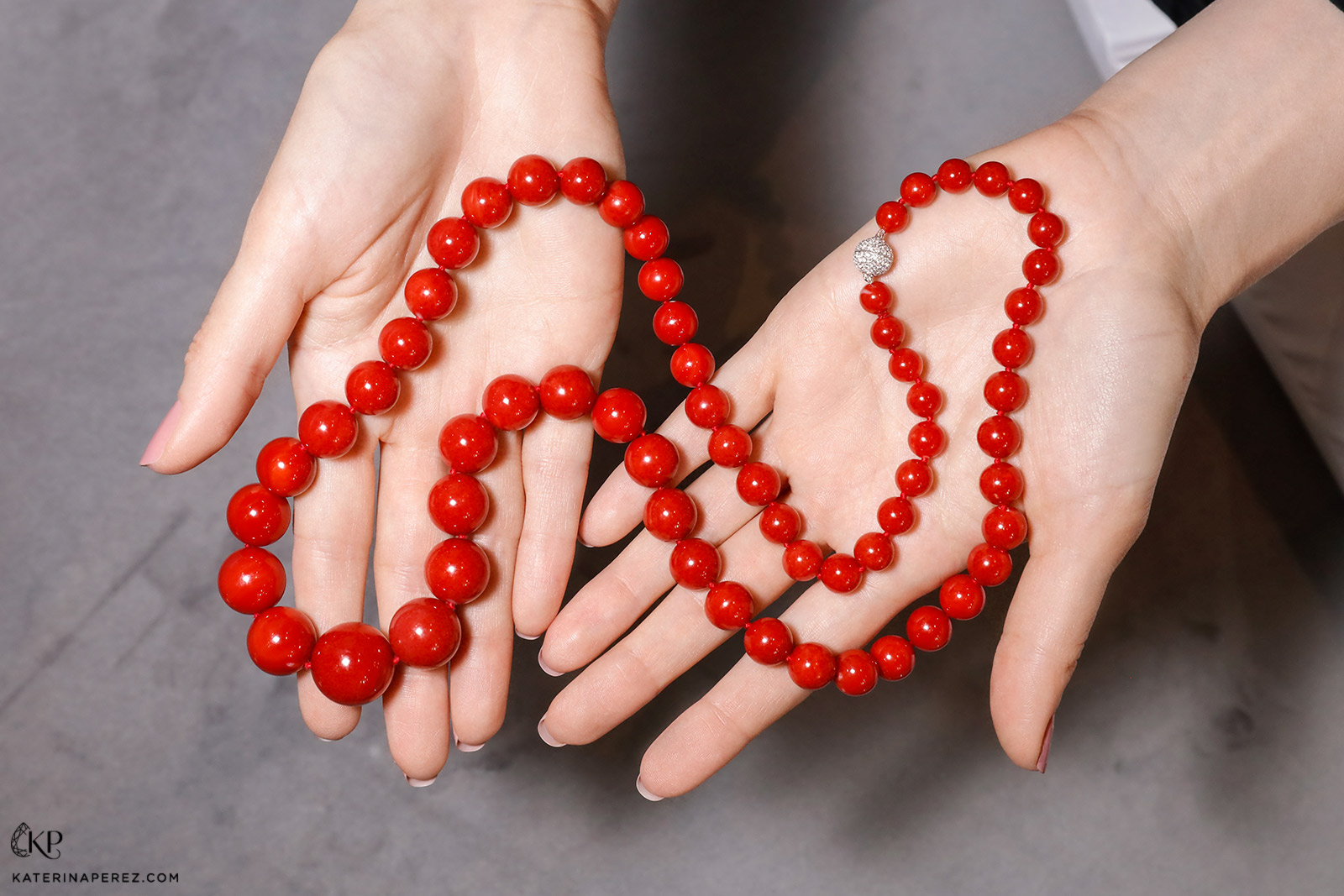 Assael Ox Blood Aka coral and diamond necklace