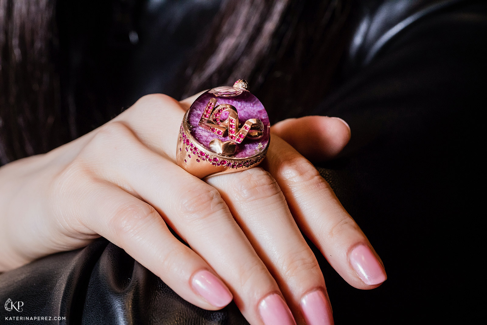 Dreamboule 'Love' ring with rubies and diamonds in 18k rose gold