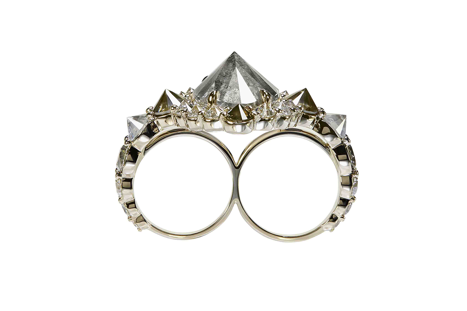  Ara Vartanian double finger ring with 24ct fancy grey diamond, and grey, brown and colourless diamonds in white gold
