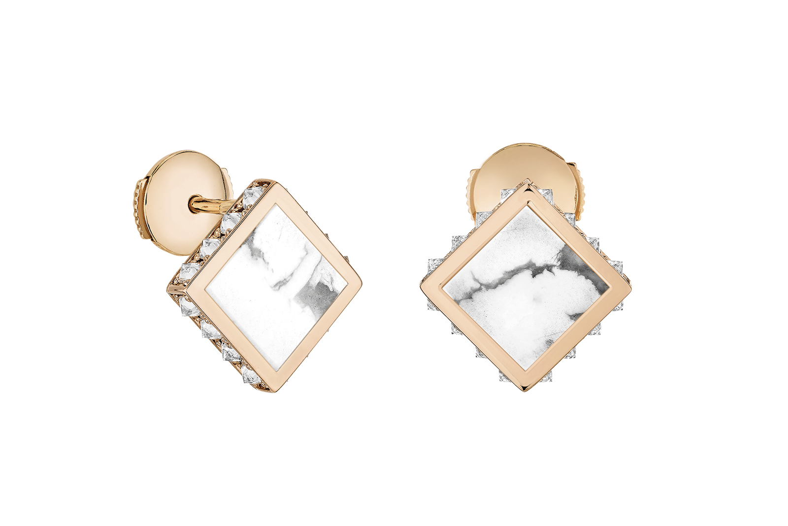  NUUN 'Tuwait' collection earrings in howlite, diamonds and yellow gold 