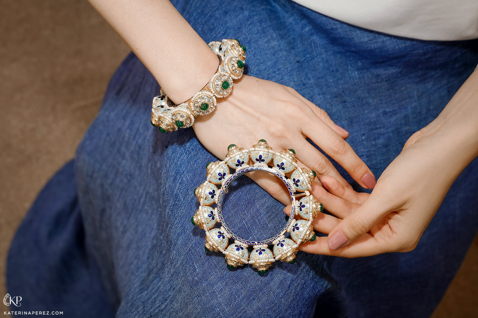 Jewels of Jaipur enamel and diamond bangles with diamonds