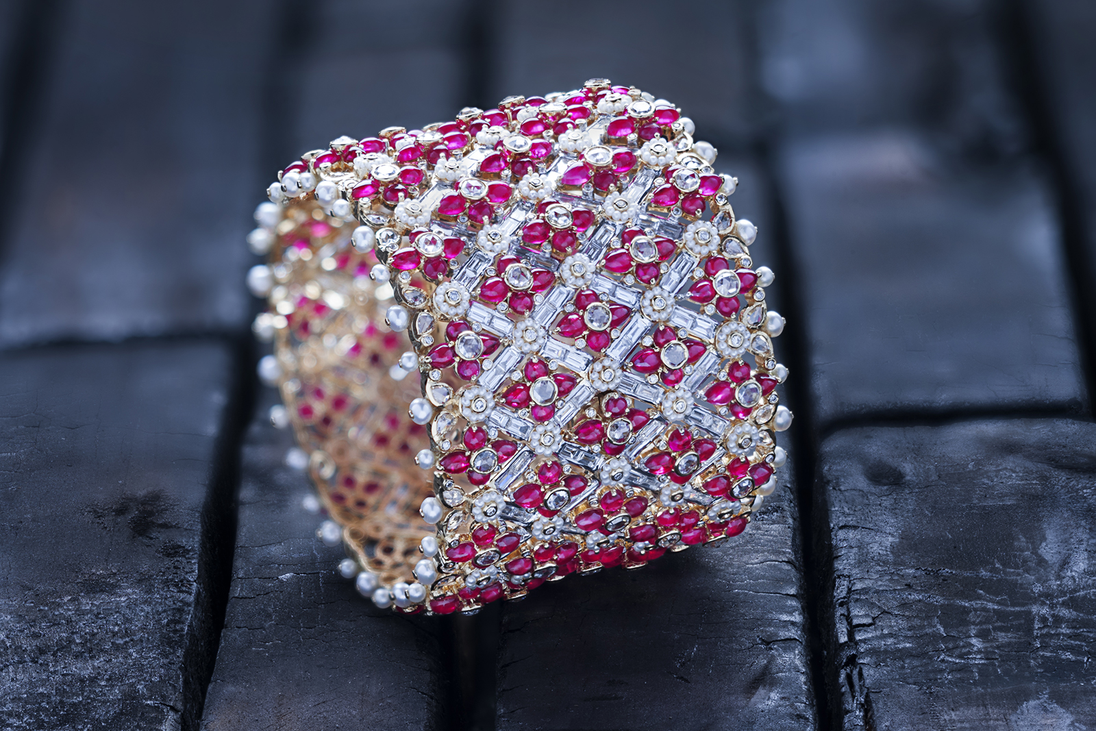Moksh cuff from the 'Empress' collection in rubies and diamonds