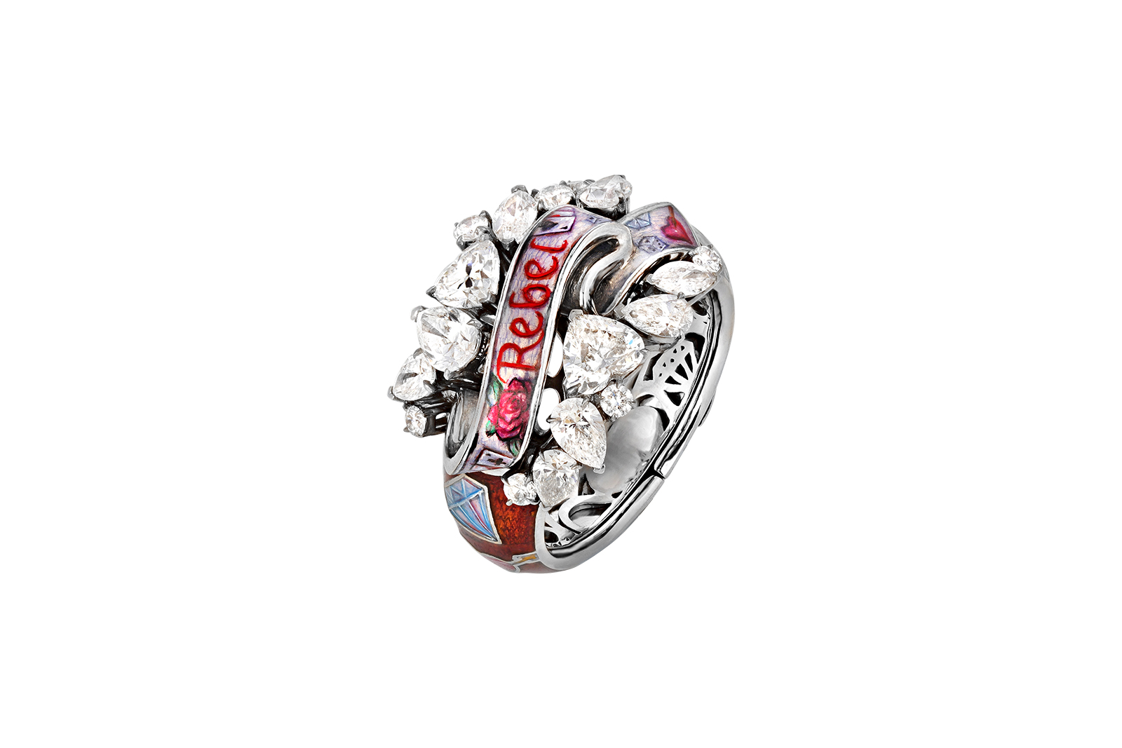  Liza Borzaya ring with enamel and diamonds from Get Inked! collection 